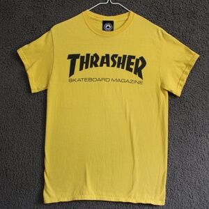 THRASHER MAGAZINE T SHIRT-Graphic Logo Short Sleeve Yellow Black Tee Mens Small